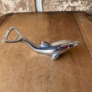 Dolphin Bottle Opener Unmarked Silver Tone 4 1/2” Long Excellent Condition!